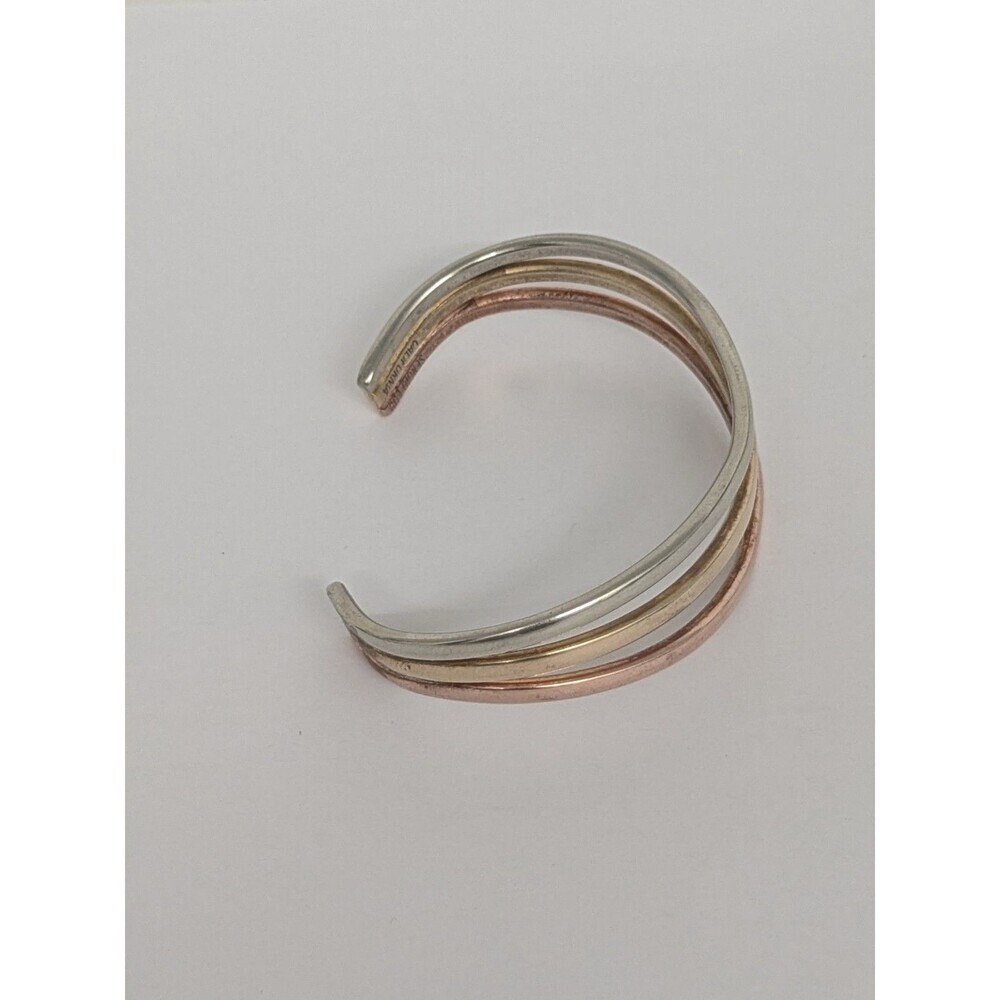 Vintage SERGIO LUB CALIFORNIA Tri Color Mix Metal Wavy Cuff Bracelet - Picture 2 of 6